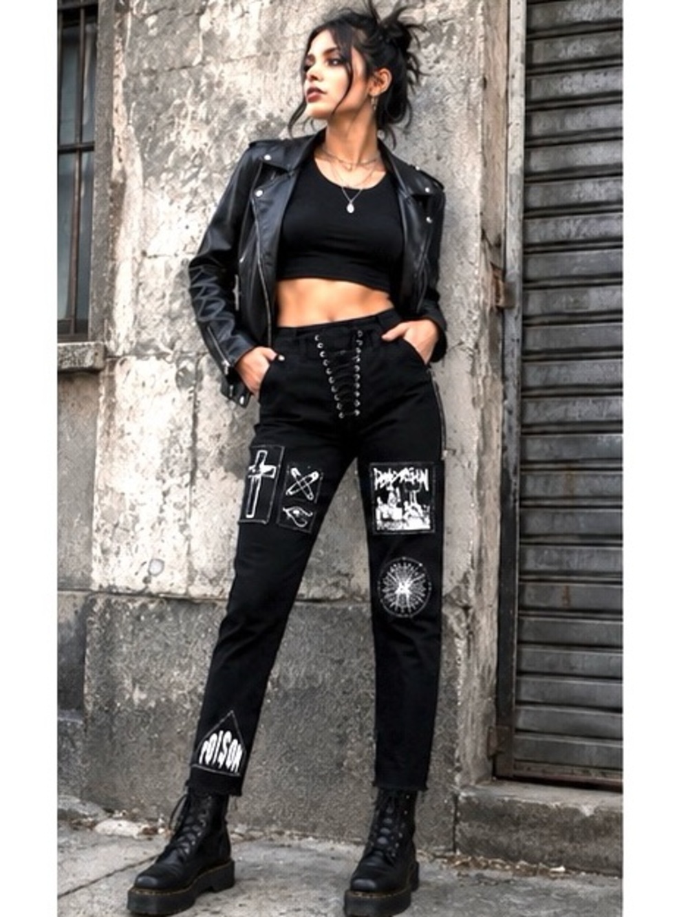 Current Mood by Dolls Kill Goth Punk Patchwork Lace Up Skinny Jeans Size Small
